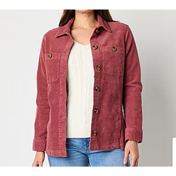St. John’s Bay Womens Med Corduroy Shirt Jacket Apple Butter Brown Button Front - Picture 1 of 9